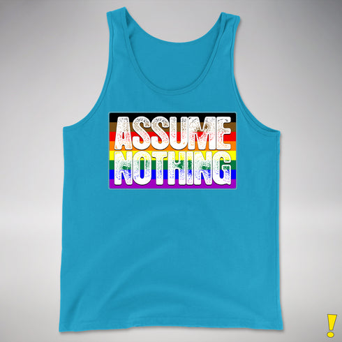 Assume Nothing Philly LGBTQ Gay Pride Flag Premium Tank Top - Neon Blue