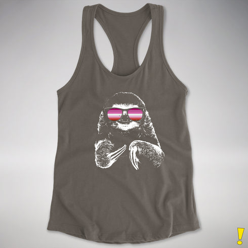 Pride Sloth Pink Lesbian Flag Sunglasses Women's Racerback Tank - Dark Grey