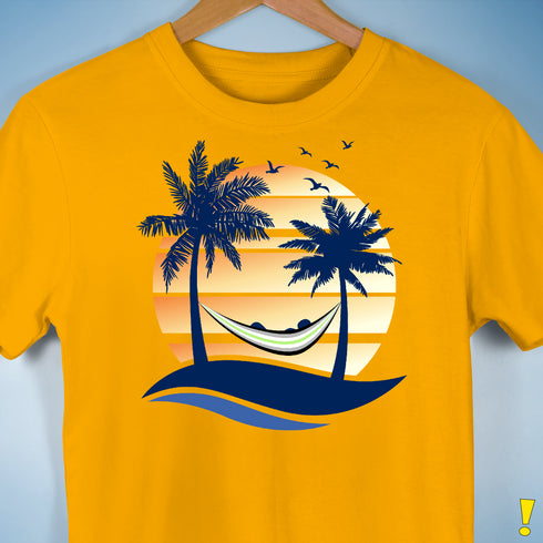 Agender Pride Hammock Summer Beach Sunset Premium Unisex T-Shirt - Gold