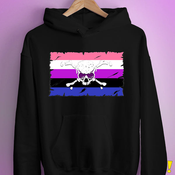 Genderfluid Pride Pirate Flag Hoodie - Black