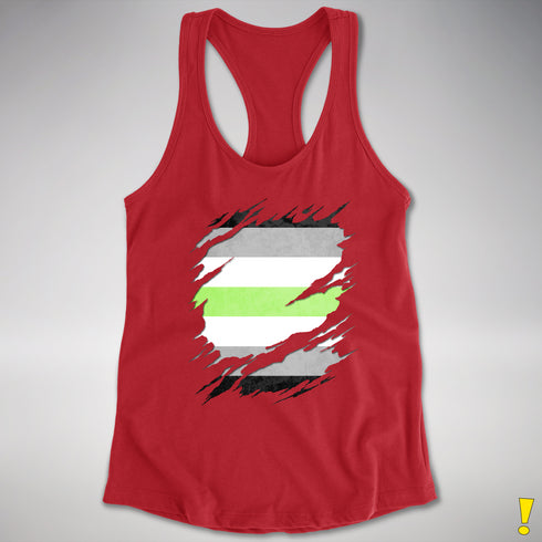 Agender Pride Flag Ripped Reveal Racerback Tank - Red