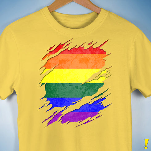 LGBTQ Pride Flag Ripped Reveal Premium Unisex T-Shirt - Yellow