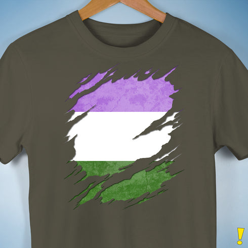 Genderqueer Pride Flag Ripped Reveal Premium Unisex T-Shirt - Army
