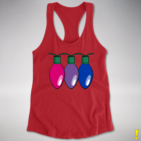 Bisexual Pride Christmas Lights Racerback Tank - Red