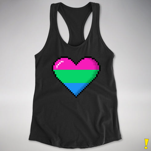 Polysexual Pride 8-Bit Pixel Heart Racerback Tank - Black