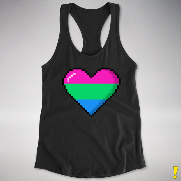 Polysexual Pride 8-Bit Pixel Heart Racerback Tank - Black