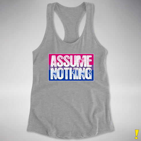 Assume Nothing Bisexual Pride Flag Racerback Tank - Heather Grey