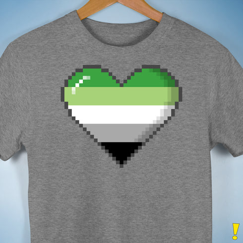 Aromantic Pride 8-Bit Pixel Heart Premium Unisex T-Shirt - Grey Heather