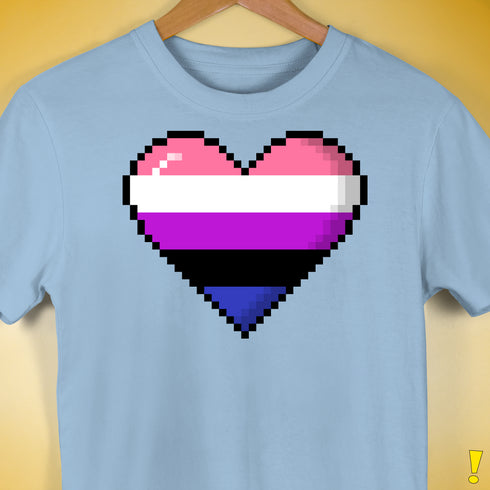 Genderfluid Pride 8-Bit Pixel Heart Premium Unisex T-Shirt - Baby Blue
