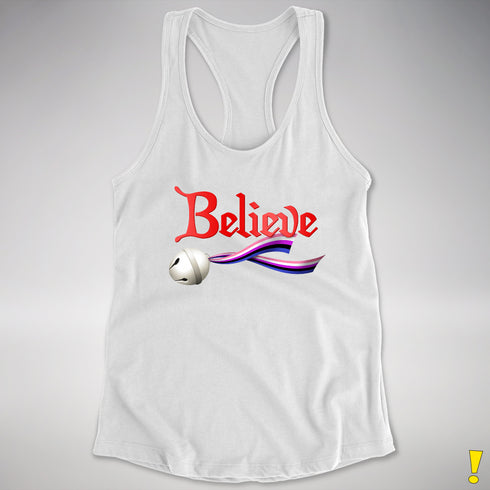 Believe Genderfluid Pride Jingle Bell Racerback Tank - White
