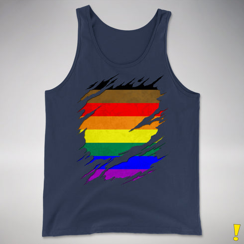 Philly LGBTQ Gay Pride Flag Ripped Reveal Premium Tank Top - Navy