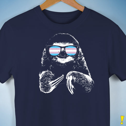 Pride Sloth Transgender Flag Sunglasses Premium Unisex T-Shirt - Navy