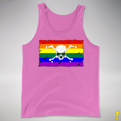 LGBTQ Rainbow Pride Pirate Flag Premium Tank Top - Neon Pink
