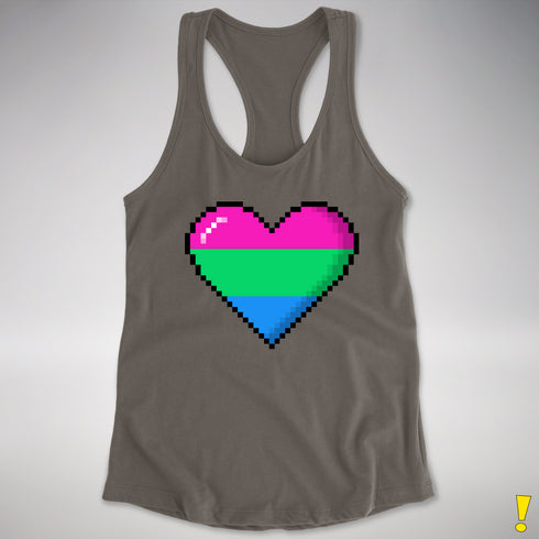 Polysexual Pride 8-Bit Pixel Heart Racerback Tank - Dark Grey