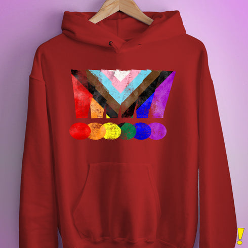 LGBTQ Progress Pride Grunge Exclamation Points Hoodie - Red