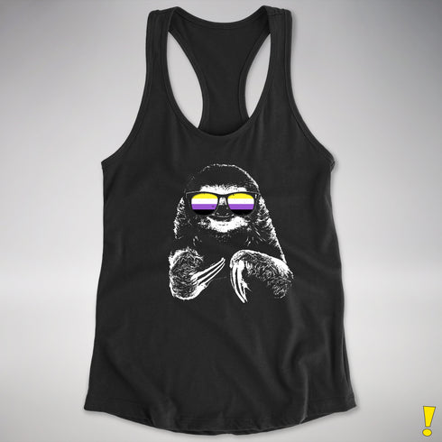 Pride Sloth Nonbinary Flag Sunglasses Women's Racerback Tank - Black