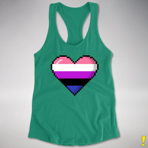 Genderfluid Pride 8-Bit Pixel Heart Racerback Tank - Kelly Green