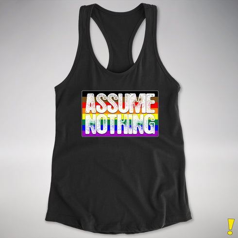 Assume Nothing Philly LGBTQ Gay Pride Flag Racerback Tank - Black