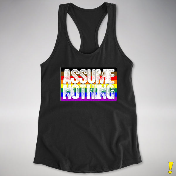 Assume Nothing Philly LGBTQ Gay Pride Flag Racerback Tank - Black