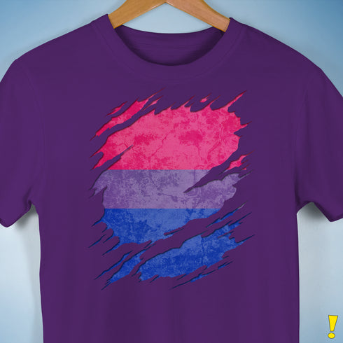 Bisexual Pride Flag Ripped Reveal Premium Unisex T-Shirt - Purple