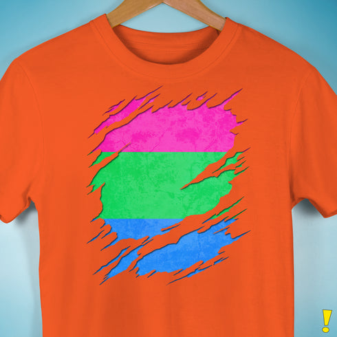 Polysexual Pride Flag Ripped Reveal Premium Unisex T-Shirt - Orange