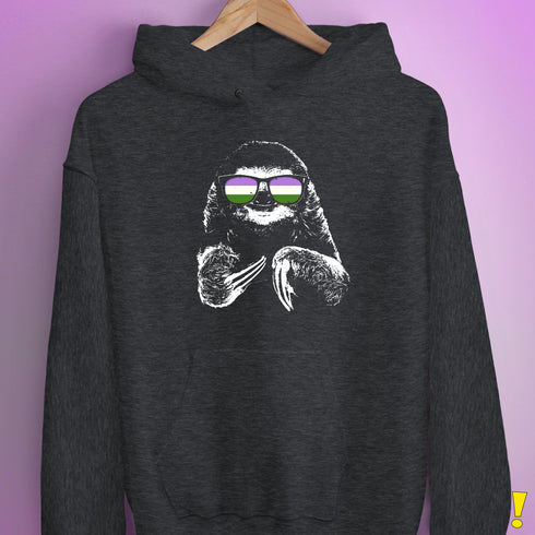 Pride Sloth Genderqueer Flag Sunglasses Hoodie - Dark Grey Heather