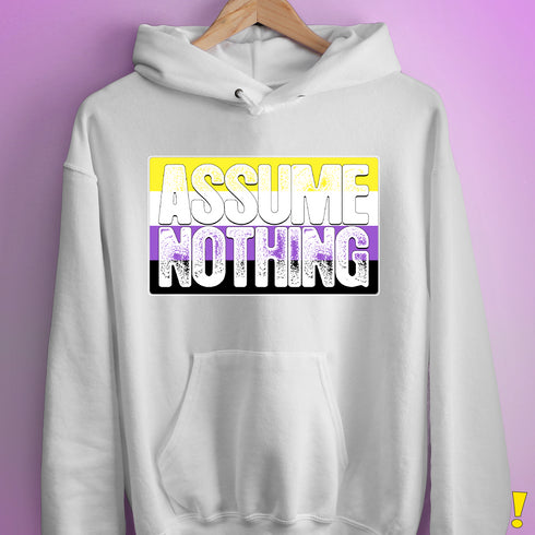 Assume Nothing Nonbinary Pride Flag Hoodie - White