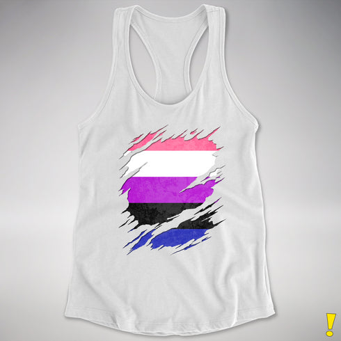 Genderfluid Pride Flag Ripped Reveal Racerback Tank - White