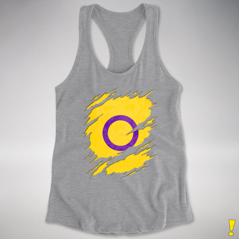 Intersex Pride Flag Ripped Reveal Racerback Tank - Heather Grey