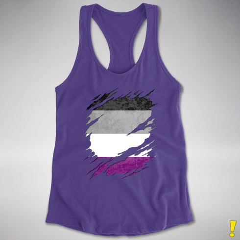 Asexual Pride Flag Ripped Reveal Racerback Tank - Purple