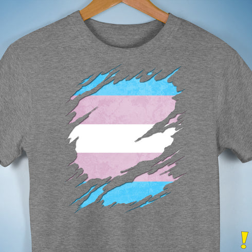 Transgender Pride Flag Ripped Reveal Premium Unisex T-Shirt - Grey Heather