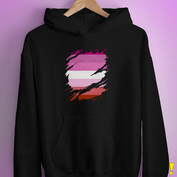 Pink Lesbian Ripped Reveal Hoodie - Black