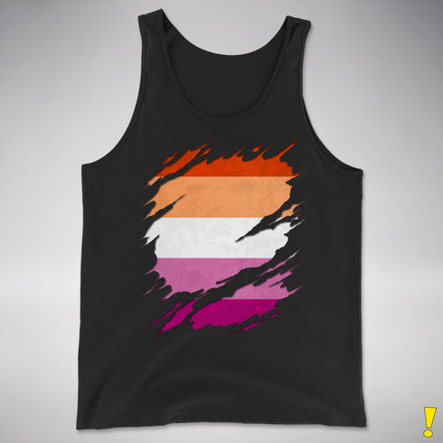 Lesbian Pride Flag Ripped Reveal Premium Tank Top - Black