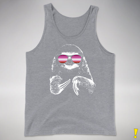 Pride Sloth Pink Lesbian Flag Sunglasses Premium Tank Top - Grey Heather