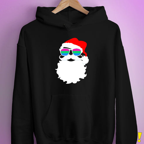 Santa Claus Polysexual Pride Flag Sunglasses Hoodie - Black