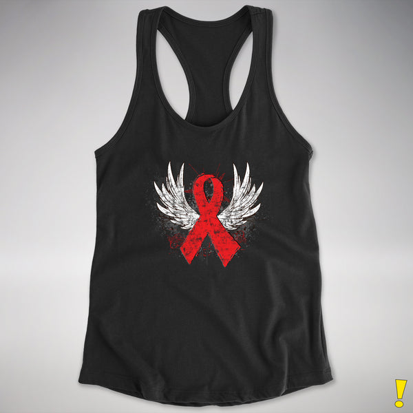 Winged Red Ribbon - World AIDS Day Racerback Tank - Black