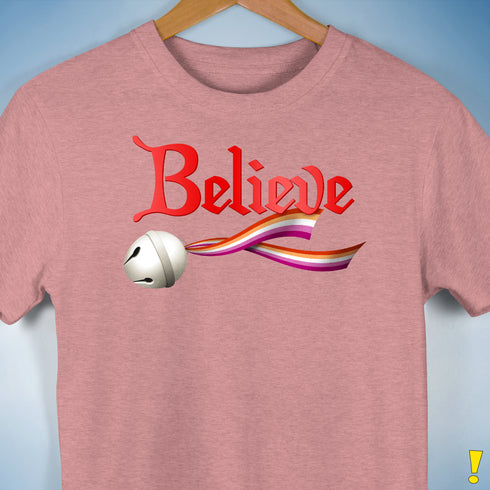 Believe Lesbian Pride Jingle Bell Premium Unisex T-Shirt - Mauve Heather