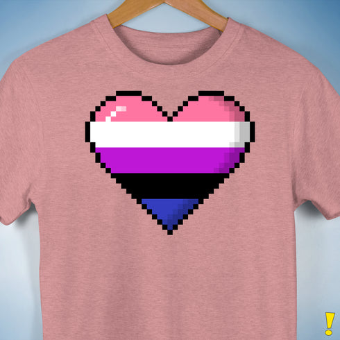 Genderfluid Pride 8-Bit Pixel Heart Premium Unisex T-Shirt - Mauve Heather