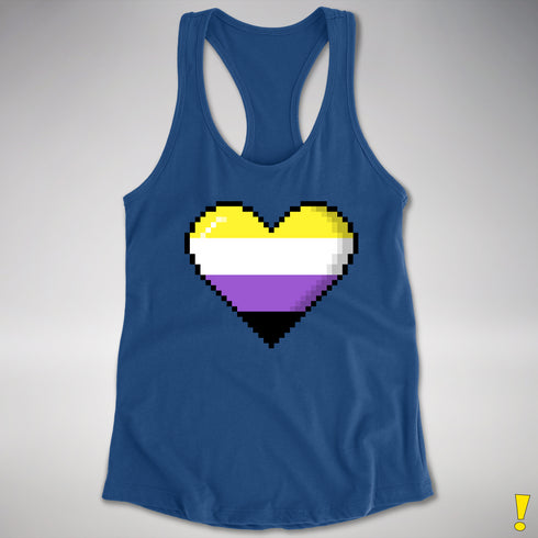 Nonbinary Pride 8-Bit Pixel Heart Racerback Tank - Royal