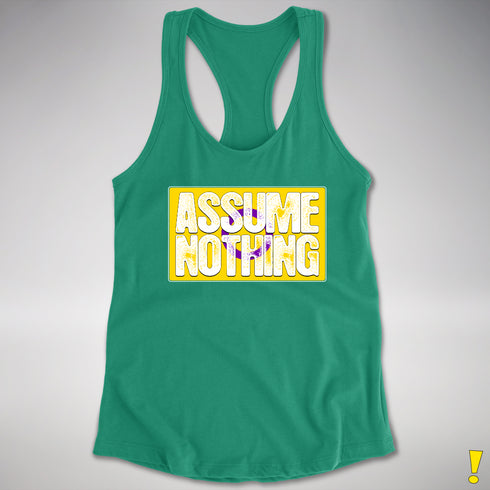 Assume Nothing Intersex Pride Flag Racerback Tank - Kelly Green