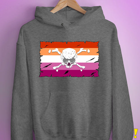 Lesbian Pride Pirate Flag Hoodie - Grey Heather