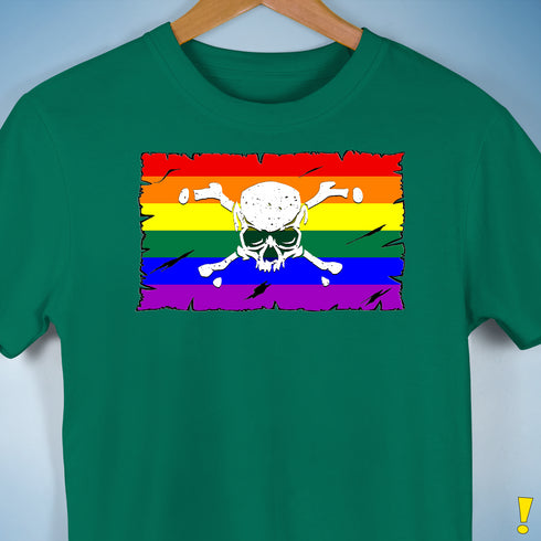 LGBTQ Rainbow Pride Pirate Flag Premium Unisex T-Shirt - Kelly Green