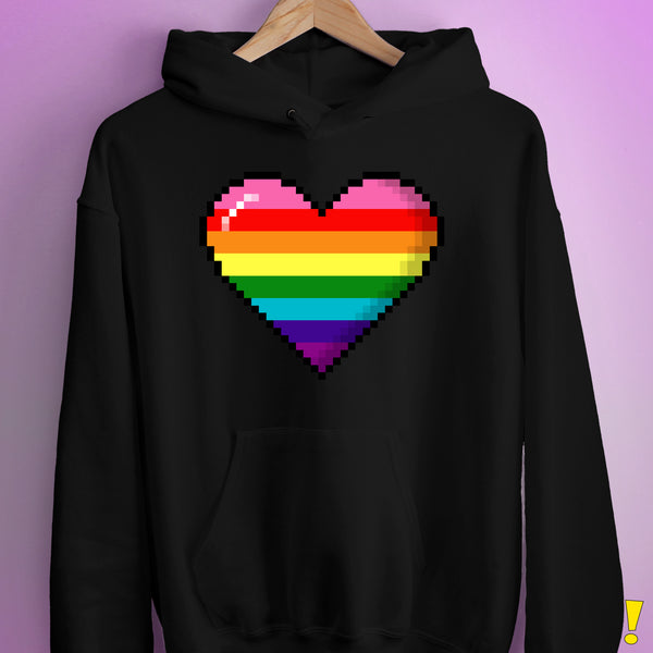 Gilbert Baker Original LGBTQ Gay Rainbow Pride 8-Bit Pixel Heart - Black