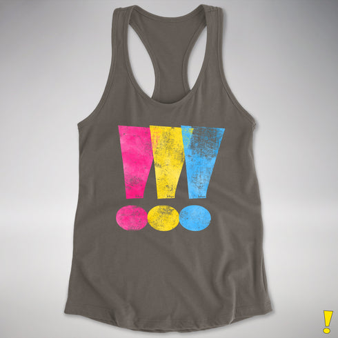 Pansexual Pride Exclamation Points Racerback Tank - Dark Grey