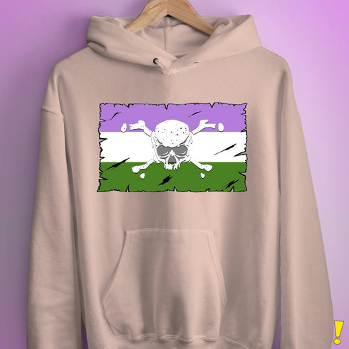 Genderqueer Pride Pirate Flag Hoodie - Light Pink