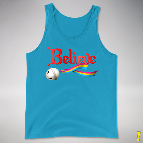 Believe Pansexual Pride Jingle Bell Premium Tank Top - Neon Blue