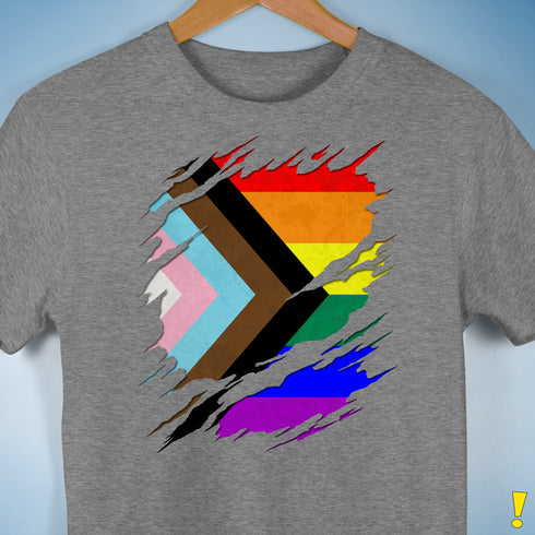 LGBTQ Progress Pride Flag Ripped Reveal Premium Unisex T-Shirt - Grey Heather