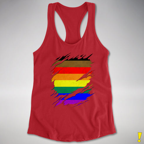 Philly LGBTQ Gay Pride Flag Ripped Reveal Racerback Tank - Red
