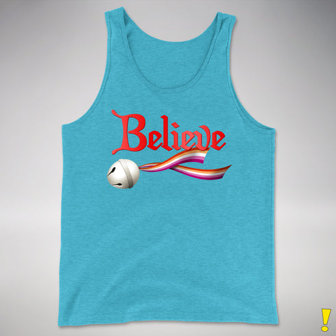 Believe Lesbian Pride Jingle Bell Premium Tank Top - Aqua Triblend