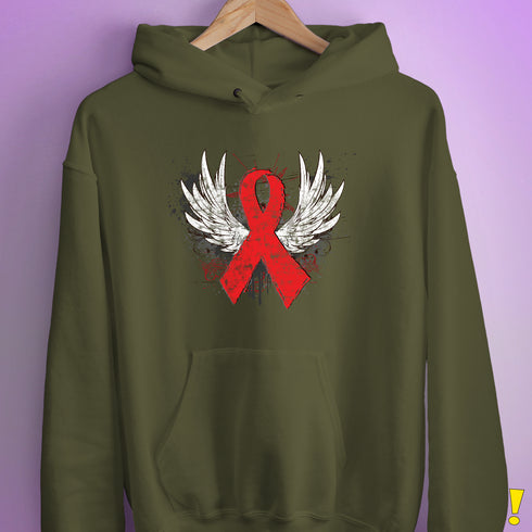 Winged Red Ribbon - World AIDS Day Hoodie - Army